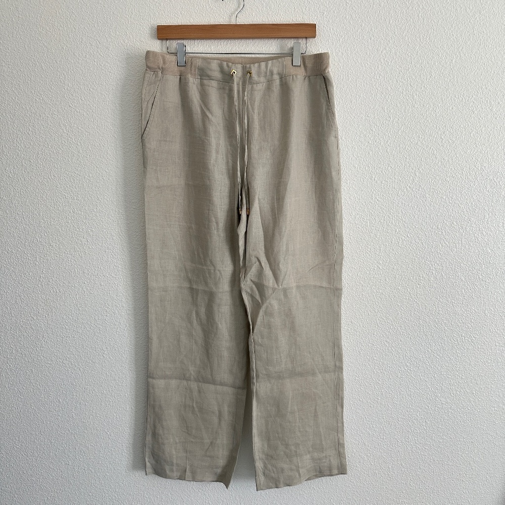 Ellen Tracy 100% Linen Natural Drawstring Trousers Medium
